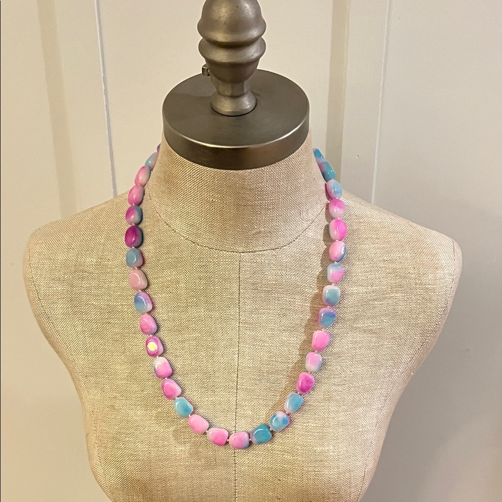Vibrant Pink and Blue Beaded Necklace